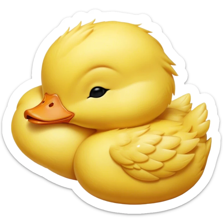 Meme-Worthy Cute Sleeping Yellow Baby Duck Portrait Emoji, Head resting peacefully with a contented smile, showcasing a delightfully tiny build and a luxuriously soft bright yellow downy coat, eyes shut in a serene, restful nap, Simplified yet hilariously adorable features, highly detailed, glowing with a soft, drowsy light, high shine, relaxed and utterly lovable, stylized with an air of playful laziness, bright and heartwarming, soft glowing outline, capturing the essence of a comically sleepy duckling, so meme-worthy it feels like it could instantly become the next viral sensation of adorable slumber! sticker
