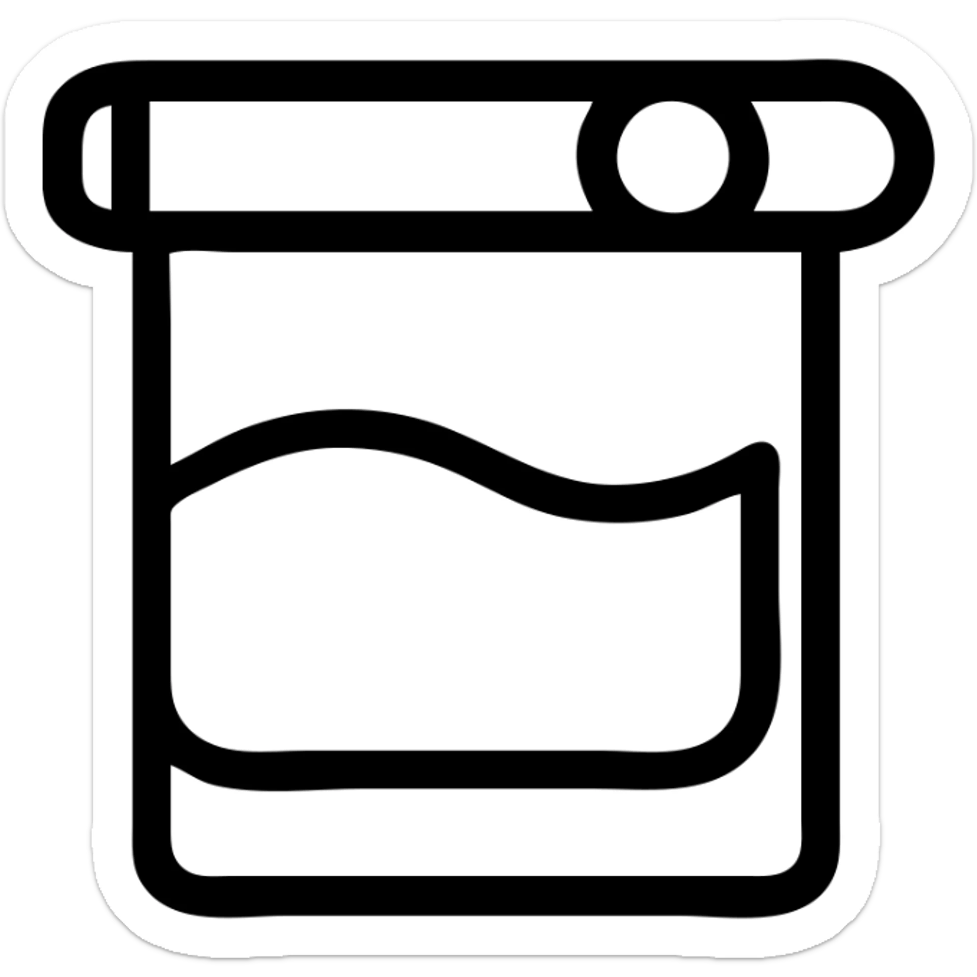 a stylized cigar and whiskey glass, simple, clean lines, logo-ready, simple black outlined icon with clean lines sticker