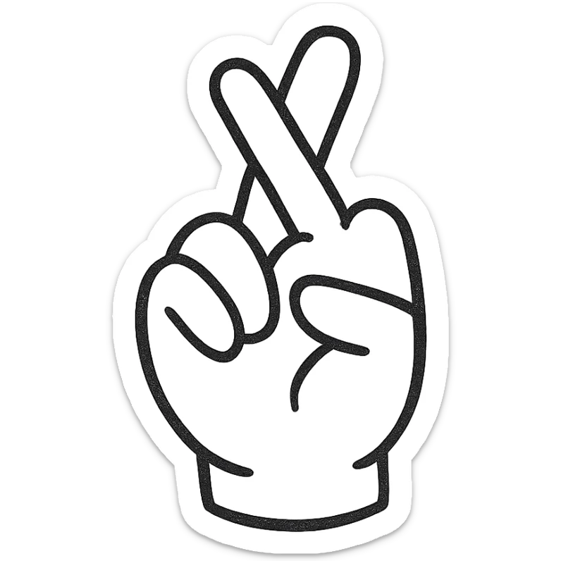 cartoon-style hand demonstrating the sign for the letter R in sign language, with crossed fingers sticker
