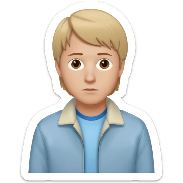 Brian Lackey from Mysterious Skin with brown eyes, dark blonde hair, light blue shirt, ivory jacket sticker