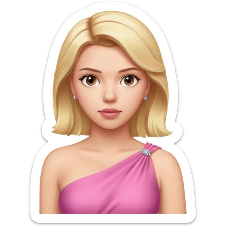 Scarlett Johansson with one shoulder stunning pink dress and blonde hair sticker