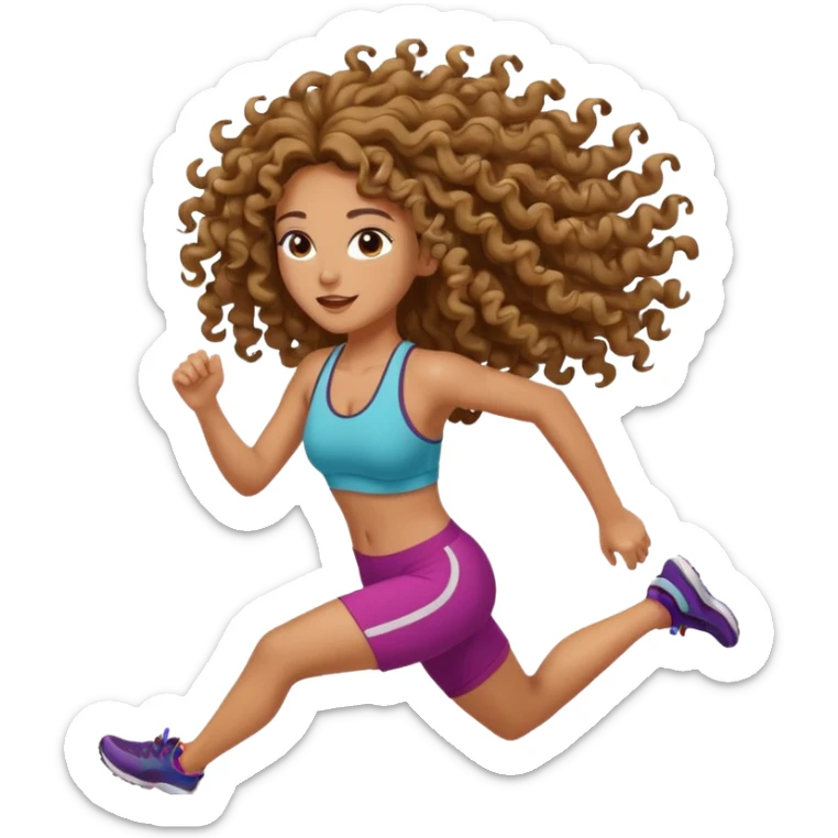 Treino de corrida feminino morena cacheada cabelos cumpridos caindo nas costas sticker