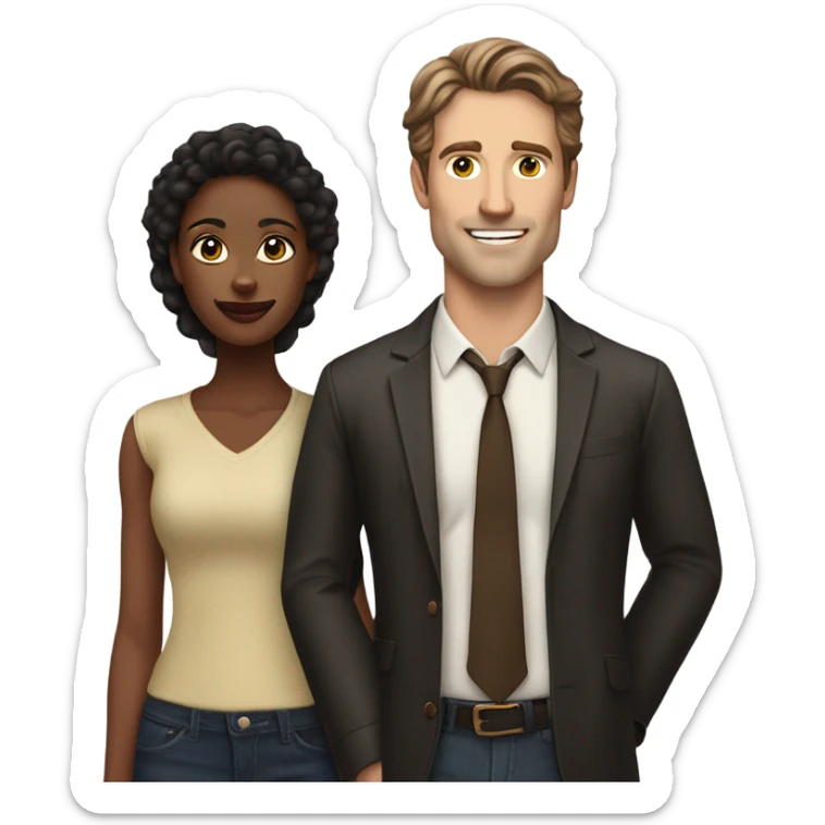 A handsome white man who looks like Joe manganeillo and pretty black woman with long brown hair who is tall in a couple with the man  sticker