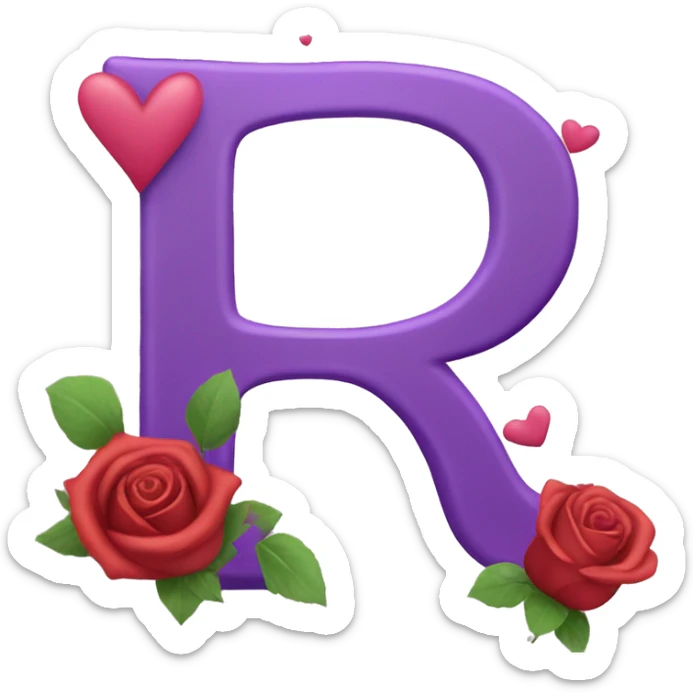 Letter R R R with roses and hearts of love in purple sticker