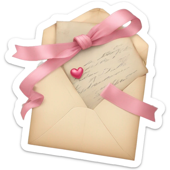 vintage love letters in envelope tied with a baby pink ribbon  sticker