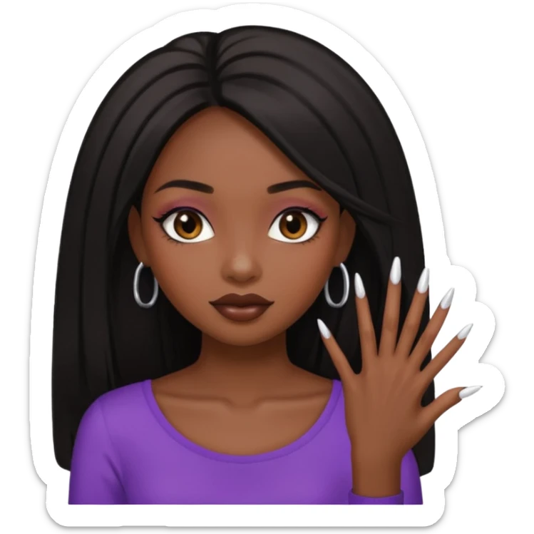 face girl with nails and cute make up black girl strait hair super long  top sticker
