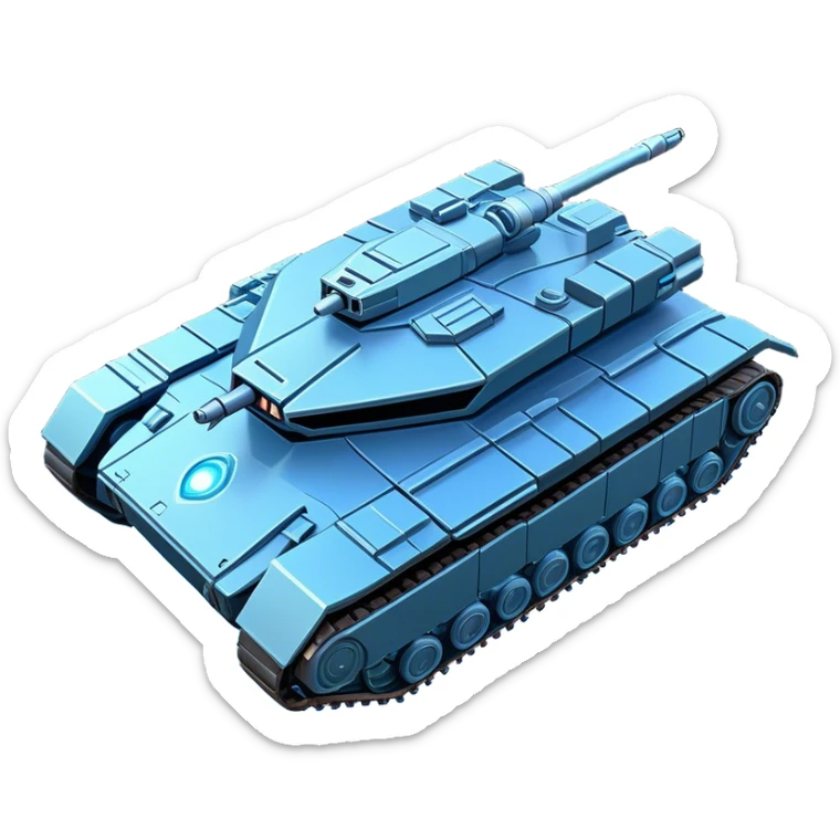 Clash of Clans aesthetic: Cinematic heroic Space Tank Emoji, rendered in a 3D vector-style similar to standard emojis with minimal shading and bold, simplified shapes. A robust, isometric armored vehicle with sleek futuristic plating and energy cannons, softly glowing with a high-tech cosmic combat charm. Simplified yet unmistakably iconic, highly detailed and consistent, glowing with a soft radiant shine and high gloss. Stylized with a touch of intergalactic warfare and a soft glowing outline, capturing the essence of a futuristic battle machine with a friendly, playful spirit! sticker