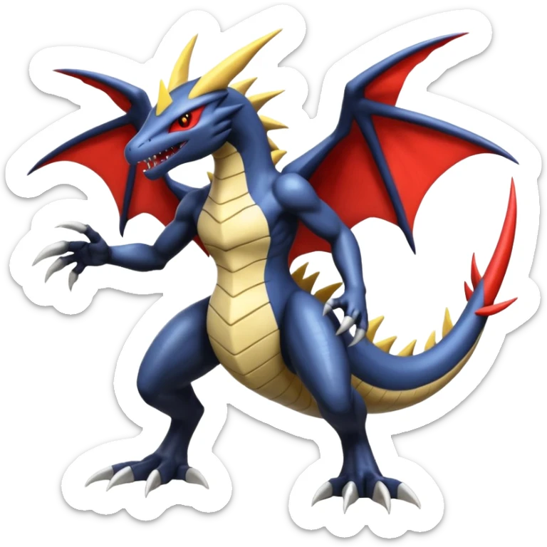 Handsome cool badass edgy Latias-Garchomp-Giratina-Pokémon-Fakémon-fusion-hybrid-creature, full body sticker