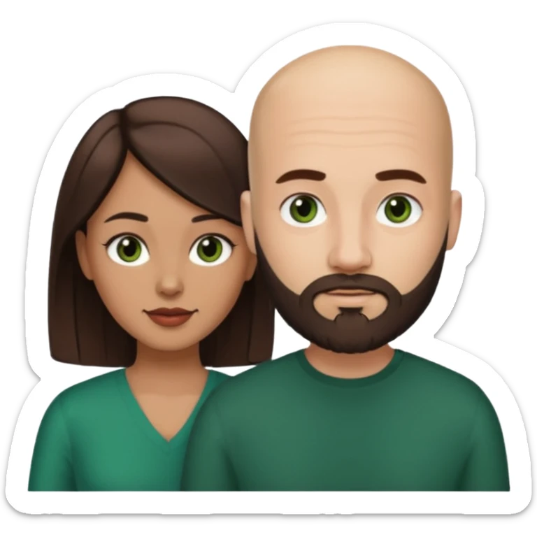 Man beard bald white dark green eyes woman medium hair brown brown eyes latina  sticker