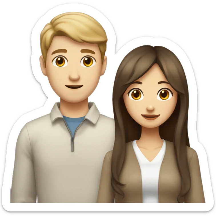 brown haired asian girl with straight hair and brown haired white guy with wavy hair sticker