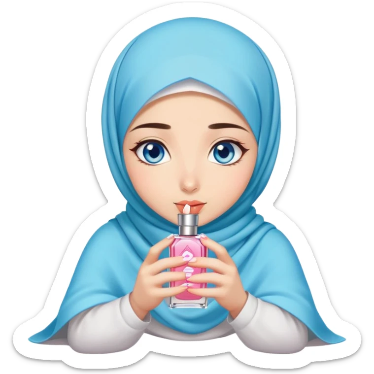 Turkish beautiful finish Konya girl blue eyes with sakura hijab smells perfume on the floor  sticker