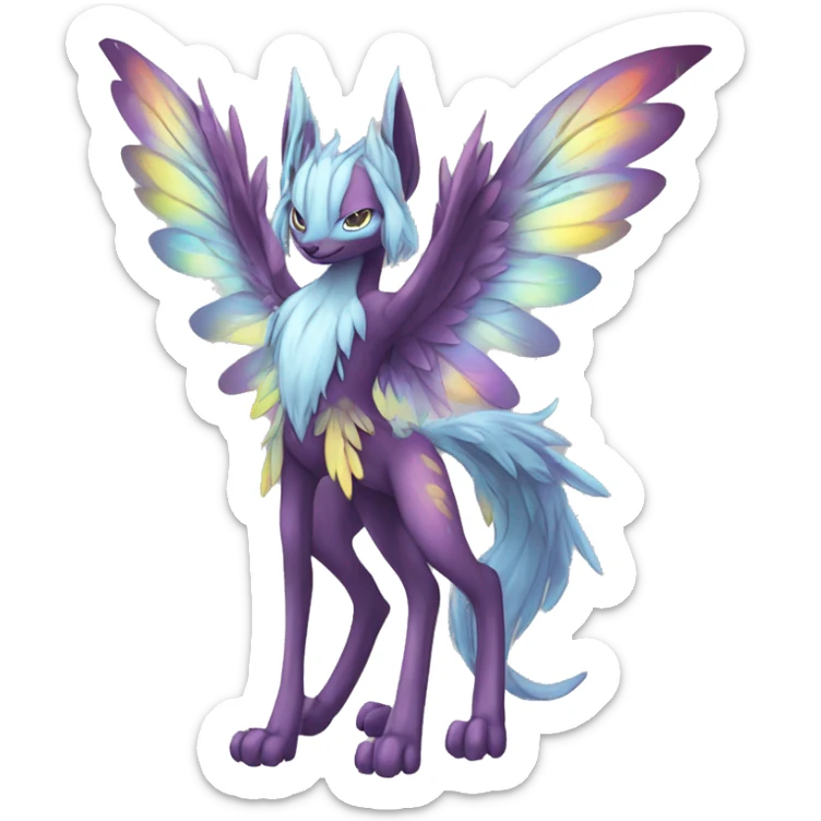Anthro Sona Cool Edgy Cute Legendary Colorful Shy Winged Shiny Fakemon-Fantasy-Creature With Long Hair-Mane Full Body Detailed High Quality sticker