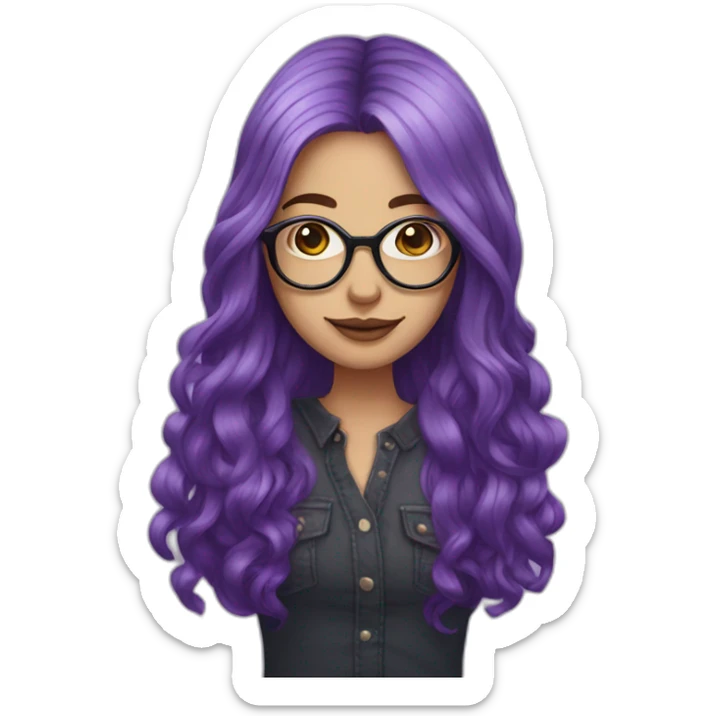 long purple hair fair skin woman in glasses with a septum piercing sticker