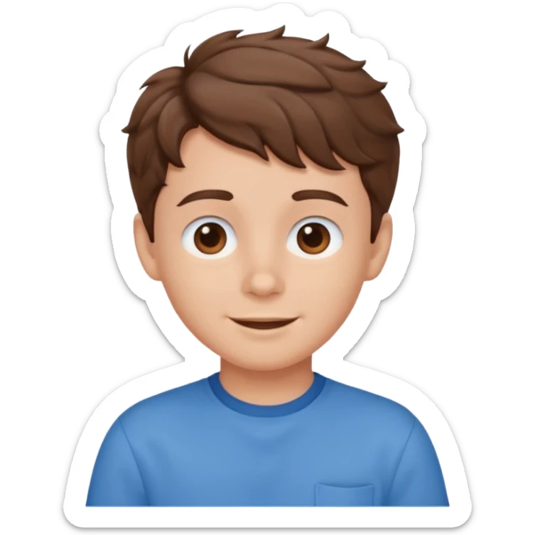 cute boy happy with heart eyes wavy short brown hair blue shirt sticker
