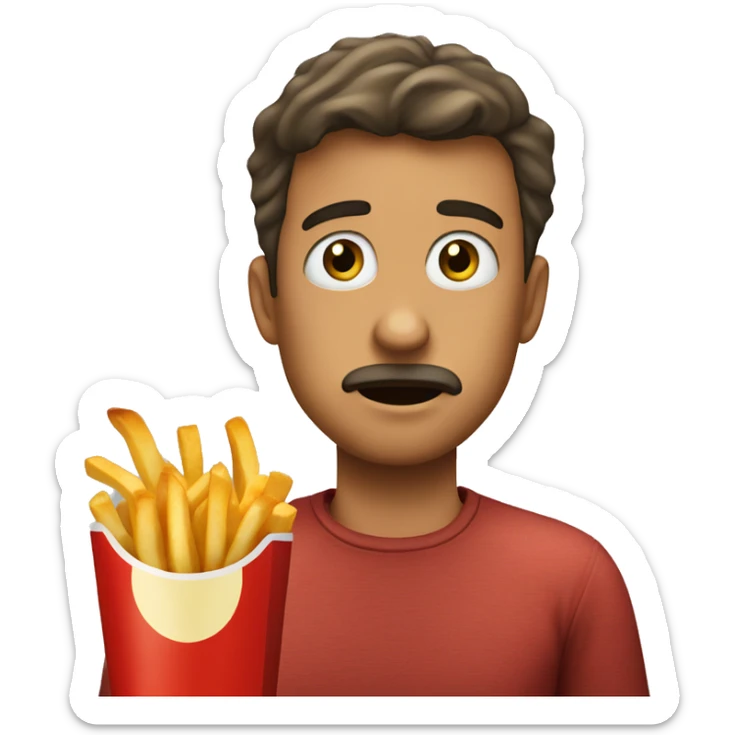 A person realizing that the French fries he was eating was expired sticker