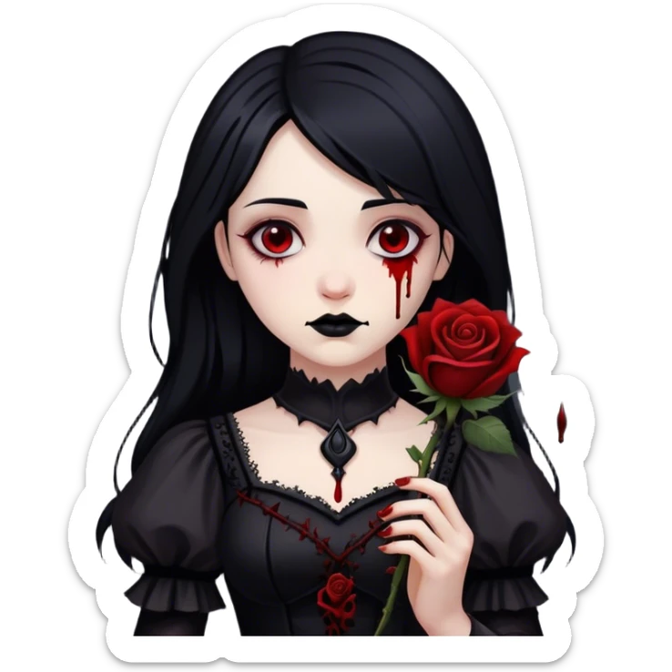 Bloody black rose anime gothic beautiful gorgeous cool edgy lady sticker