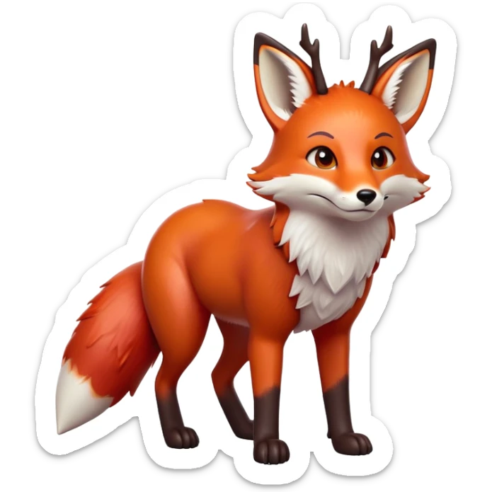 cinematic-[fox]-realistic-full-body-standing on all fours-emoji,-tail-tucked-close,-head-tilted-dramatically,-fox-[red]-fur,-simplified-yet-realistic-focused-features,-highly-detailed,-glowing-with-an-almost-sarcastic-glow big antlers sticker