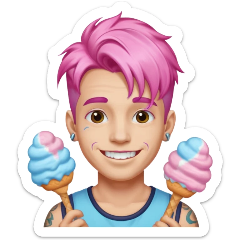 happy colorful cotton candy haired man with braces and tattoos and just face not holting anything sticker