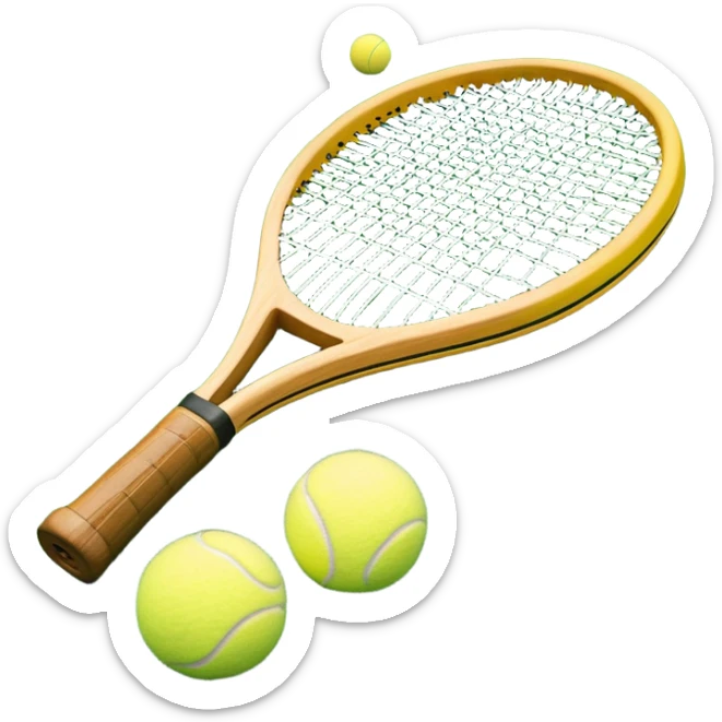 A detailed tennis racket resting on lush green grass beside a bright yellow tennis ball. The scene captures the essence of classic lawn tennis, with a crisp and clean background emphasizing the elegance and tradition of the sport sticker