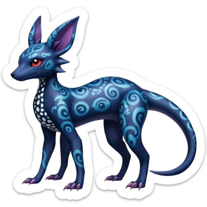 Gothic Scaley Exotic Salandit-Umbreon-Suicune-Fakémon-hybrid-creature (full body), 4 legs sticker