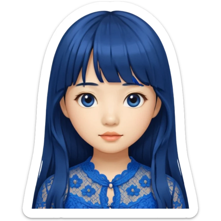 Long hair asian girl with curtain bangs with a blue lace top on  sticker