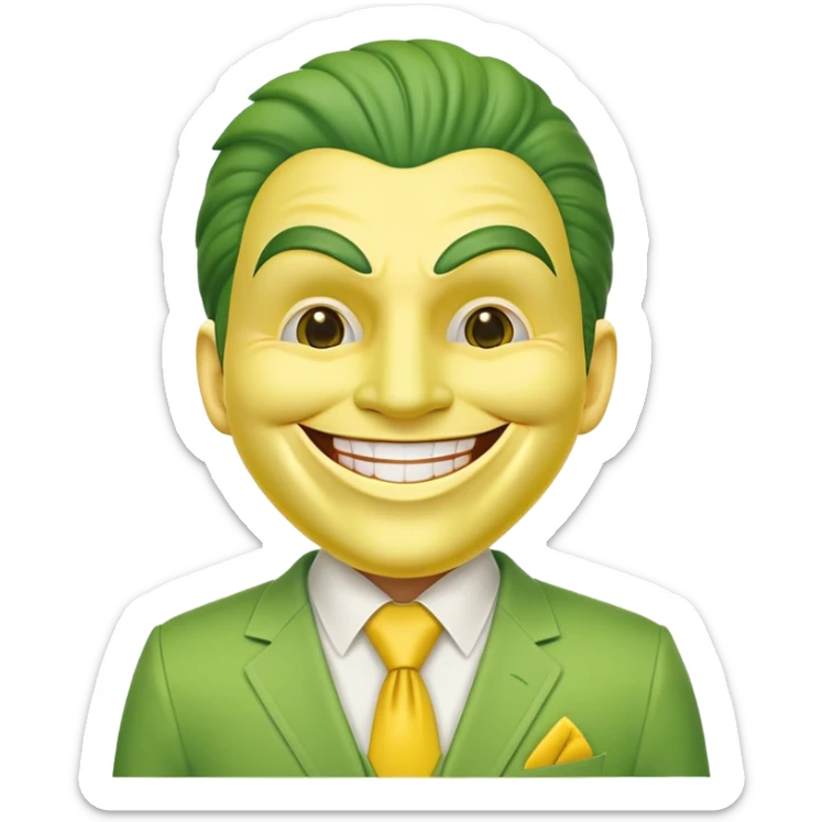 Green faced character with yellow suit and big smile from The Mask movie sticker