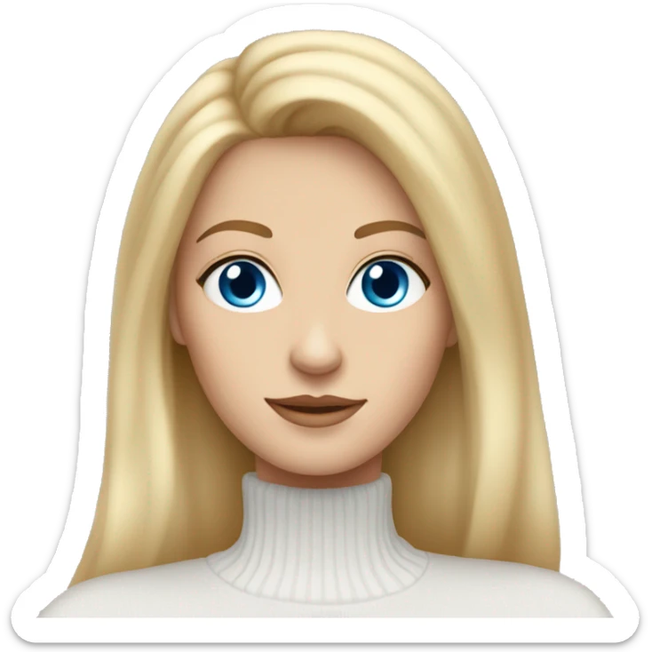 Blue eyed white woman with long blonde hair in a white turtleneck sweater  sticker