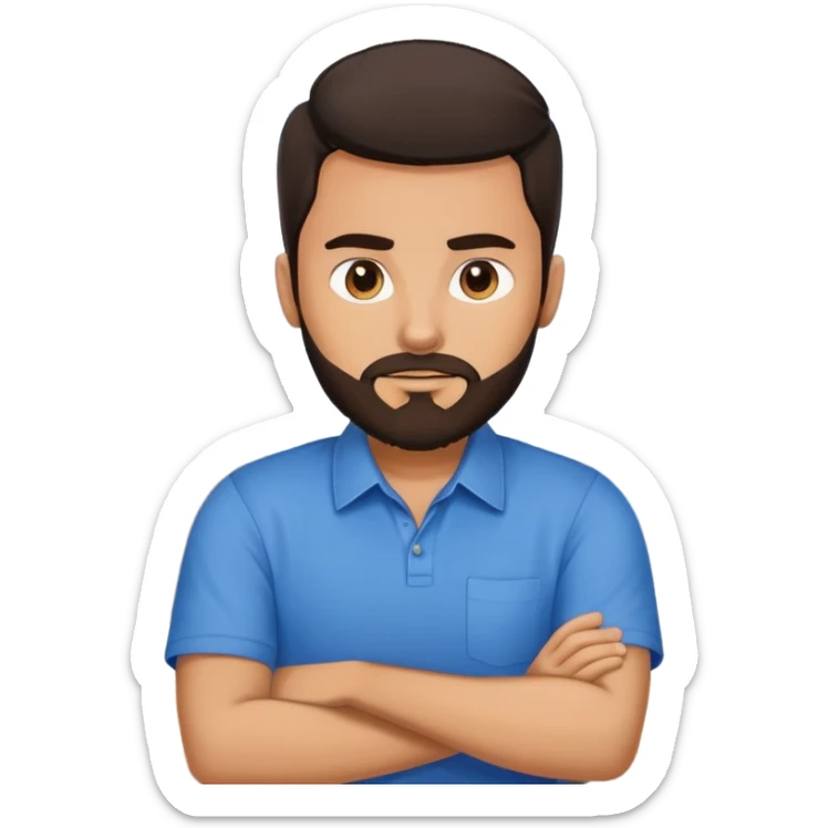 portrait of a young man with dark hair and a beard, wearing a blue shirt, in an office setting, natural lighting, realistic, high detail, 4k, trending on artstation
 sticker