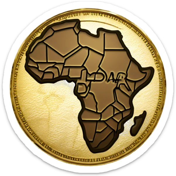 Gold coin vintage and luxury with Africa map, embossed circuits, and the words 'Digital Dinar' in English and Arabi sticker