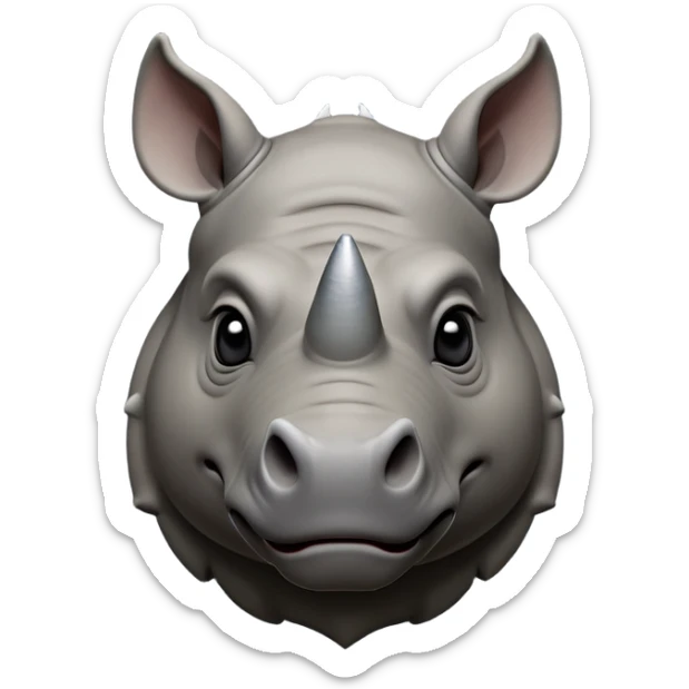 cinematic-noble-rhinoceros-portrait-emoji,-poised,-with-a-massive,-powerful-build-and-a-thick,-hide-of-slate-gray,-deep-set-soulful-piercing-eyes,-simplified-yet-sharp-and-sophisticated-features,-highly-detailed, with large black eyes, szoomed out showing houlders sticker