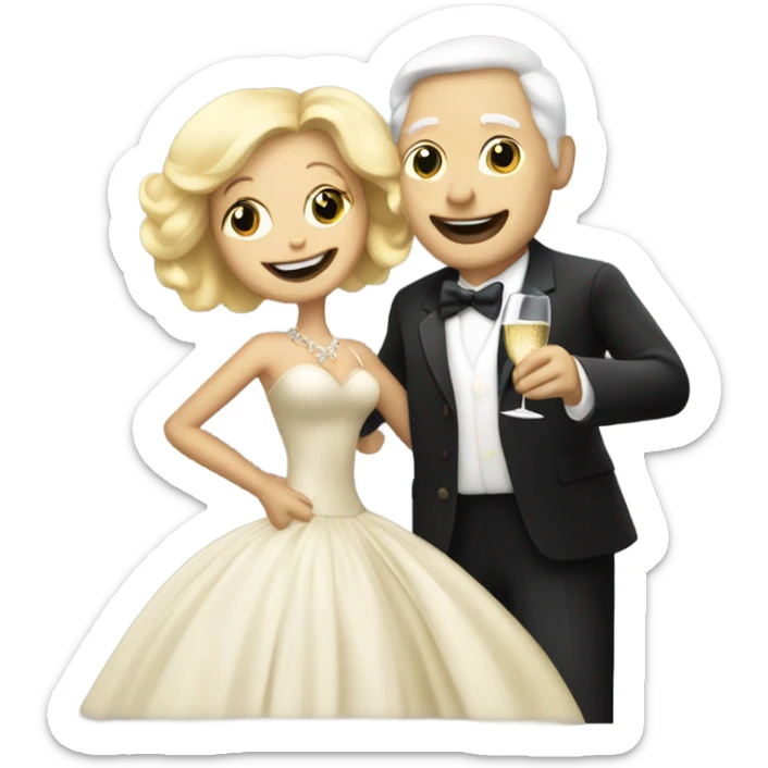 A sixty years man and a blonde woman dansing with a bottle of champagne by night sticker