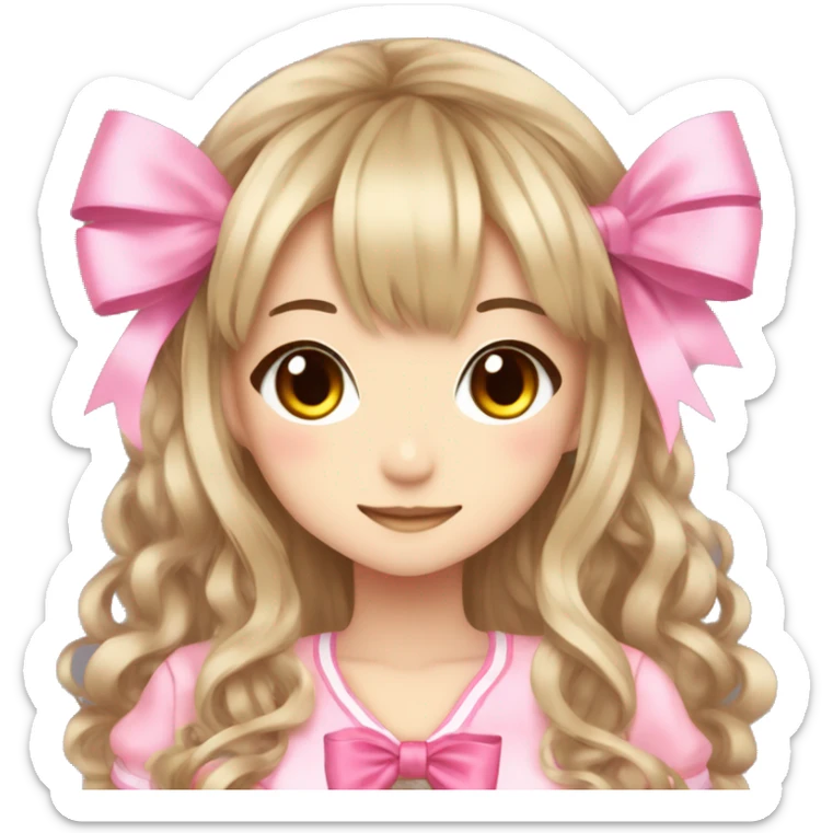 hime gyaru girl, dark blonde hair, pink clothes, ribbons, blush sticker