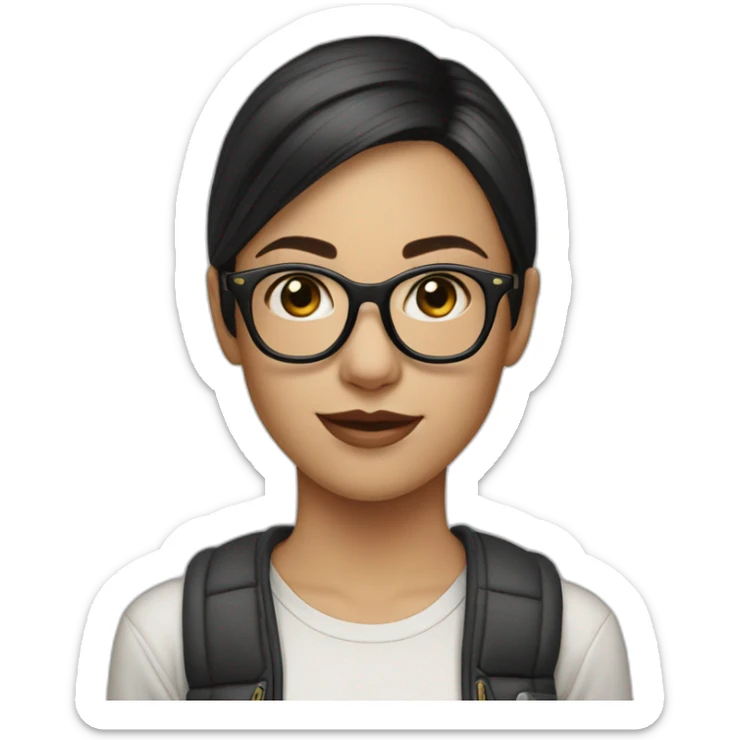 young skater girl fair skin with short dark hair and thin framed glasses sticker