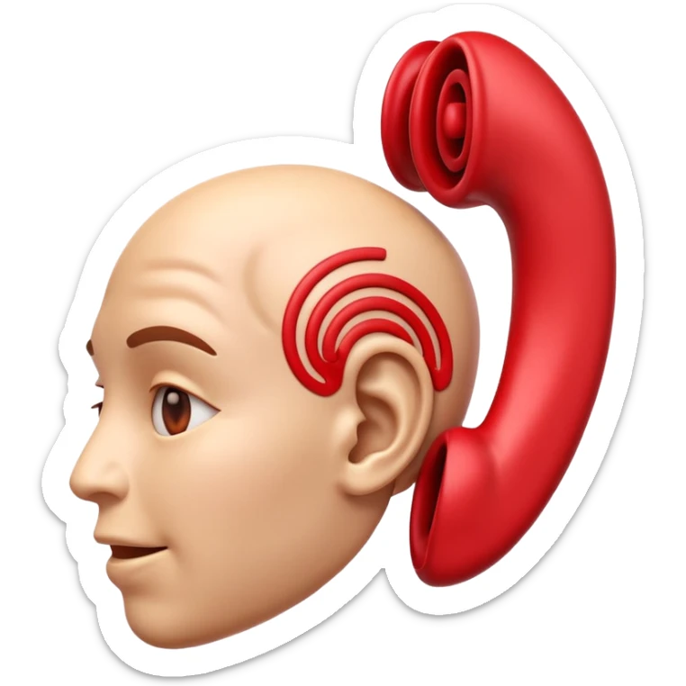 3D iPhone style emoji of a human ear with a “no sound” or “muted” symbol, realistic ear texture, red crossed line over sound waves, isolated on white background, soft shadows, high detail, playful and cute. sticker