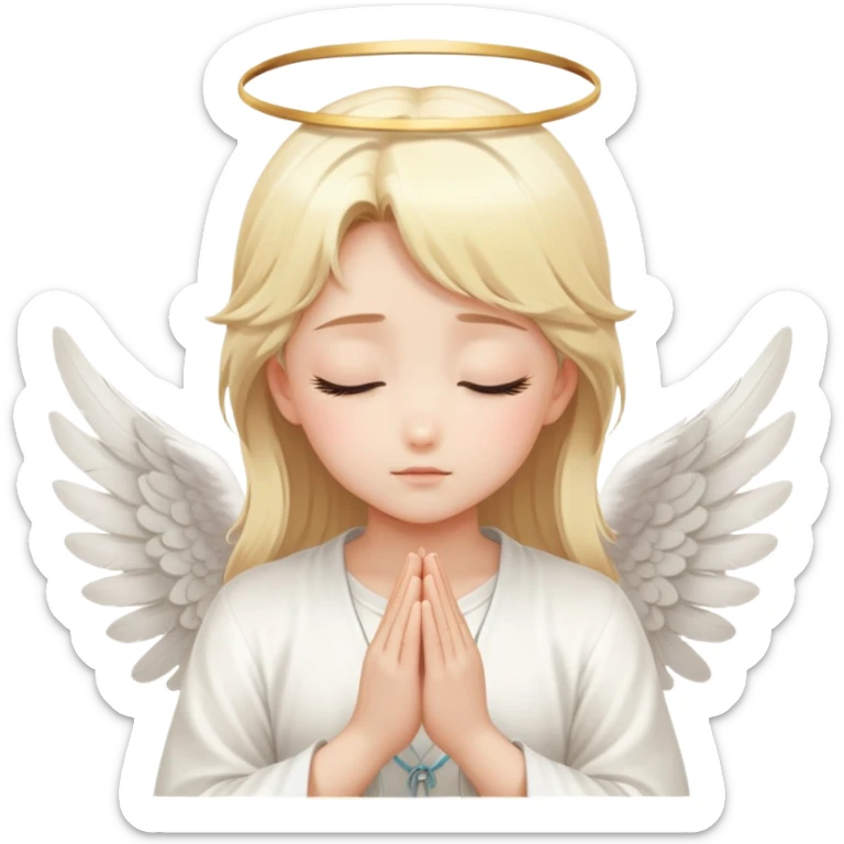 Beautiful Gorgeous Blonde Sweet Anime Angel Praying, With Closed Eyes, Peaceful, Calm, White feather wings sticker