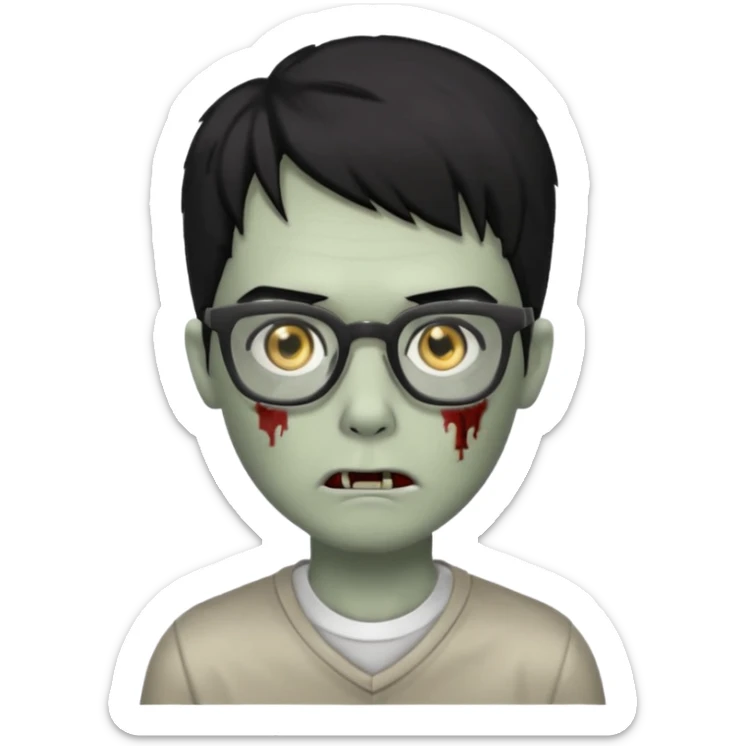 zumbie de cabelo preto grande,olhos pretos e oculos quadrados pequeno sticker