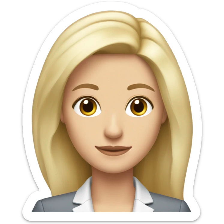 Pretty Caucasian blonde woman with pretty hair and brown eyes and skinny in a suit working  sticker