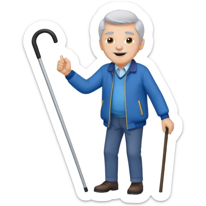 A grey-hair grandpa fan with cane in hand, cheer loudly with youthful spirit. sticker