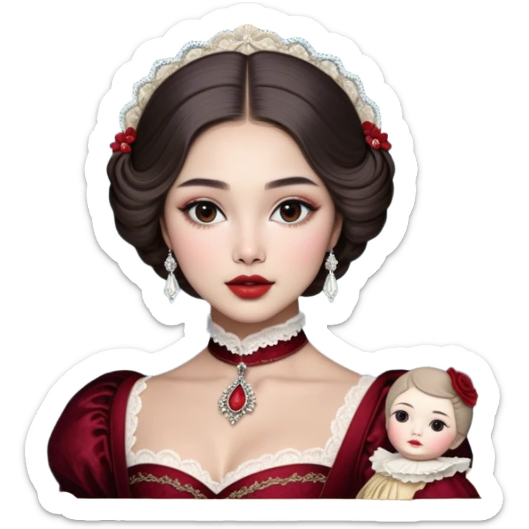 porcelain doll skin, fine details, olivia culpo as milady de winter, jinyoung shin art, refined nose, scarlet, dim light, by Maude Kaufman Eggemeyer, great digital art with details, by Scott Samuel Summers, ad image, ori and the blind, stunningly realistic sticker