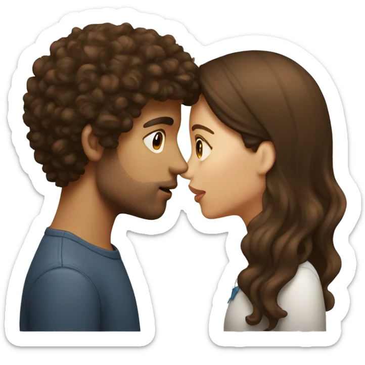 Girl with long straight brown hair kissing a guy with short curly brown hair sticker