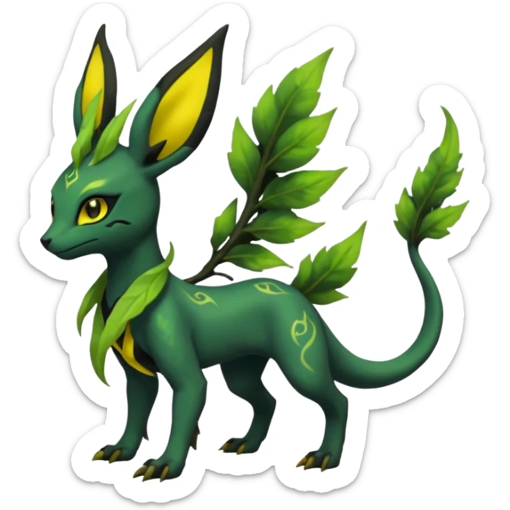 Dark Edgy Salandit-Leafeon-Umbreon-Fakémon-hybrid-creature (full body)  sticker