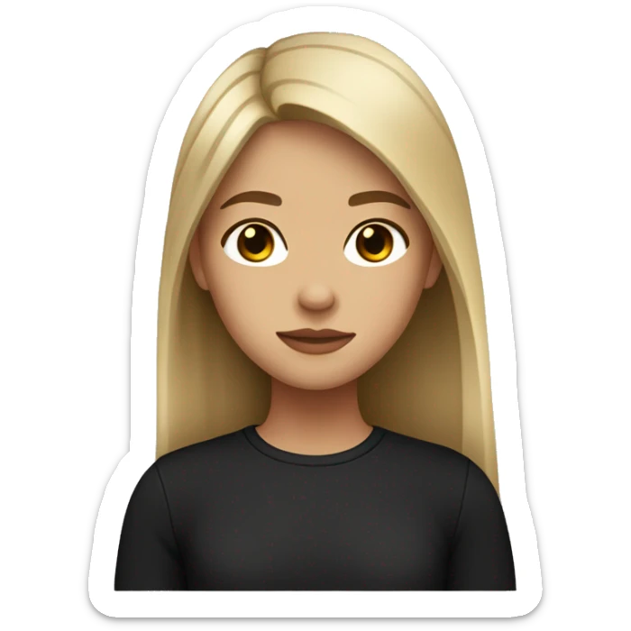 A girl with light skin, long, straight hair, broken in half with a black shirt and brown eyes sticker