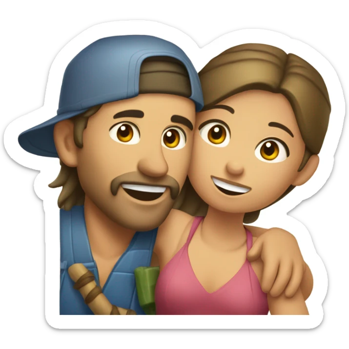 Caucasian fisherman no beard or mustache in love with Philippine island girl on an island sticker