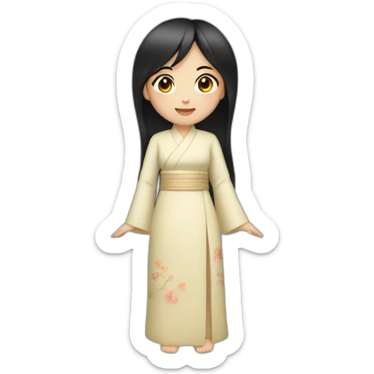 asian girl with black hair wearing ao dai full body sticker
