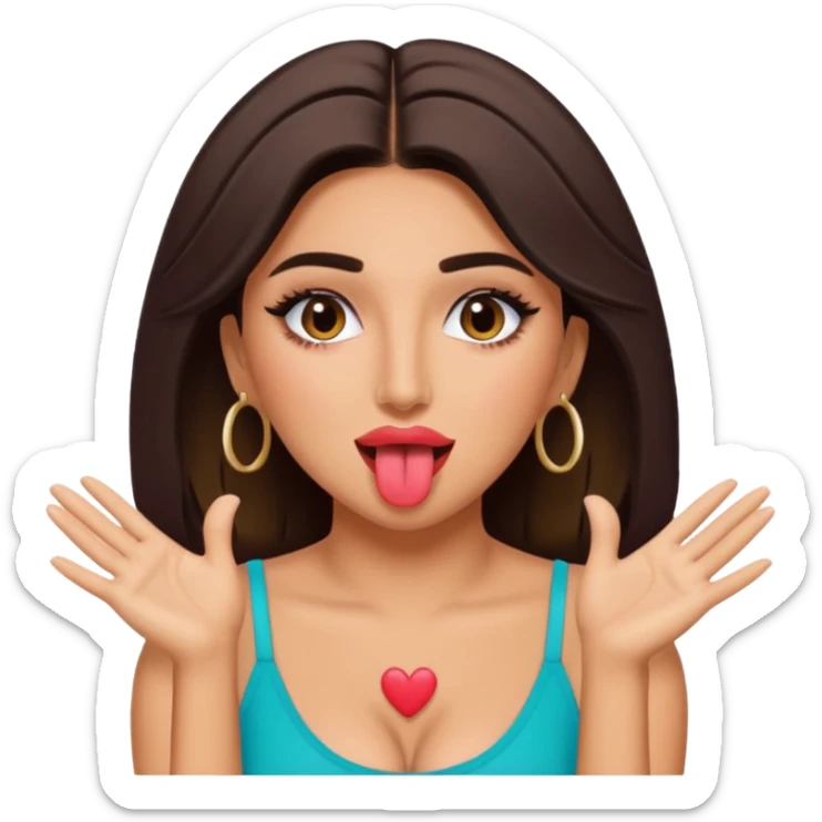 Huda from love island with her tongue out and both hands open to the side of her face sticker
