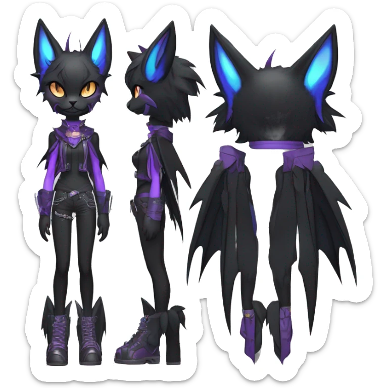 cool edgy beautiful pretty anthro godly colorful black shiny fantasy elegant nargacuga-bat-cat-Fakemon wearing a collar, techwear punk style, full body sticker