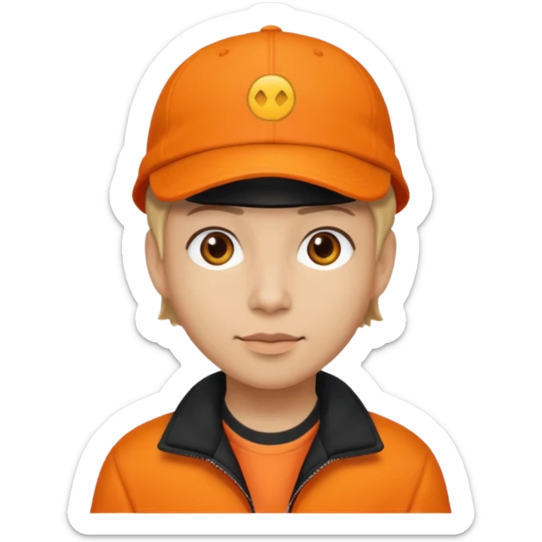 Kindly Keyin, Male YouTuber with orange cap, orange shirt, black jacket sticker