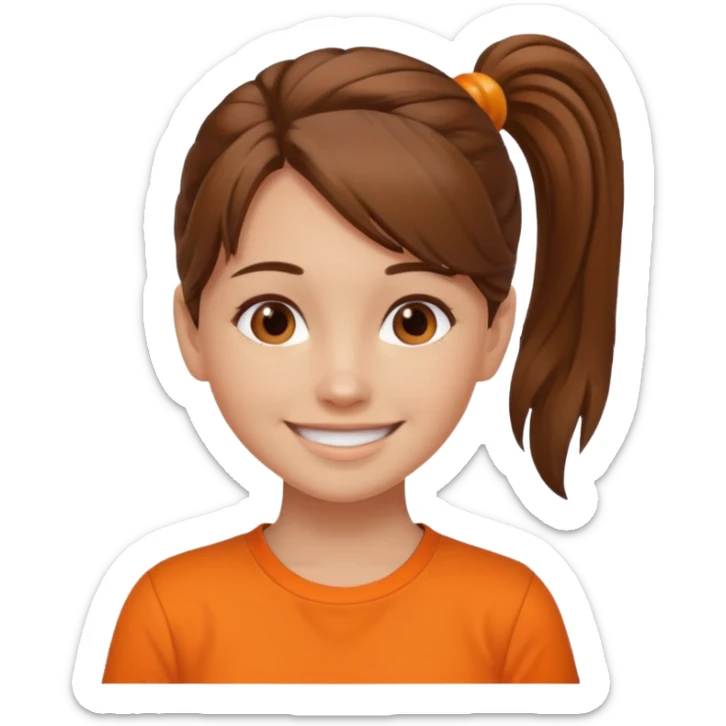 brown hair girl with pony tail and orange shirt sticker