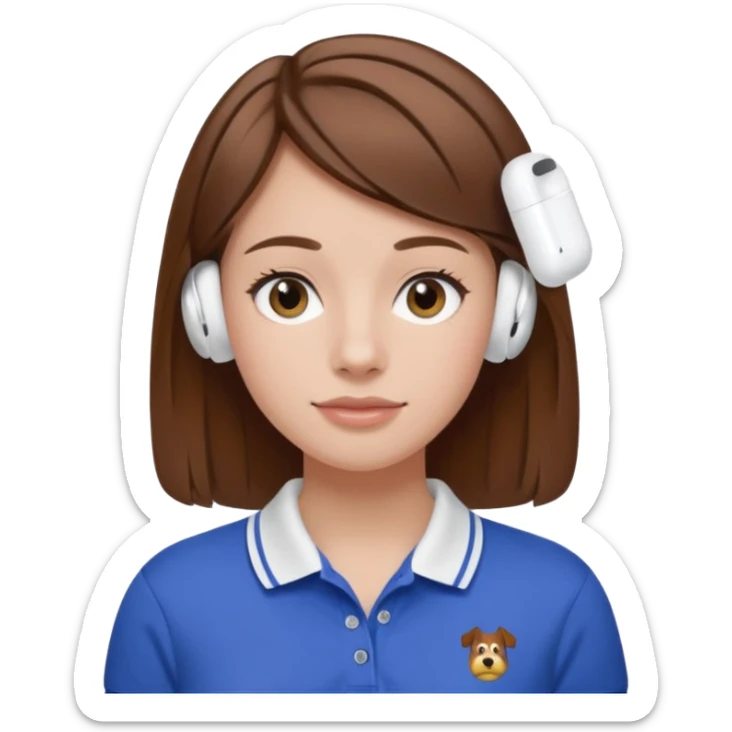 Girl with brown hair with airpods wearing a wegmans polo sticker