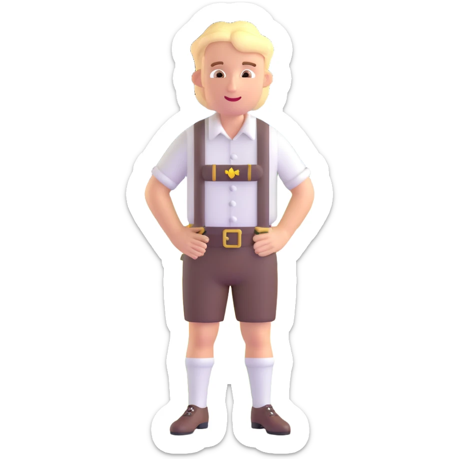 German person in Bavarian lederhosen shrugging with Sicily landscape in background sticker